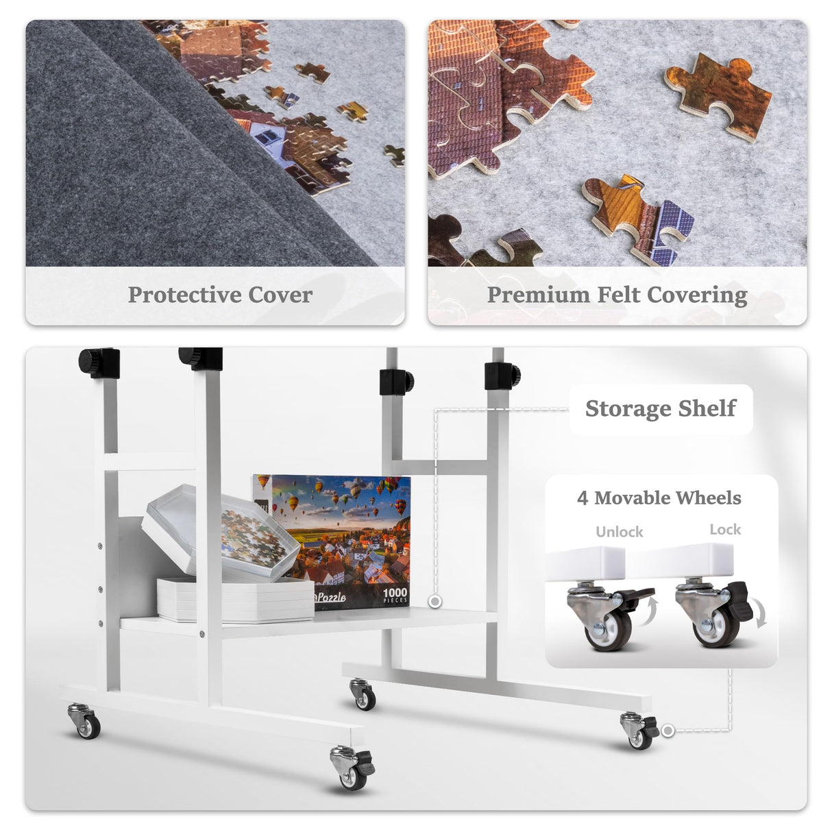 Becko US 2000 Piece Tilting & Rotating Jigsaw Puzzle Table with 8 Drawers & Cover, Foldable Puzzle Board with 5 Tilt Angles & Height Adjustment, Puzzles Storage, for 2000 Pieces Jigsaw Puzzles Becko US