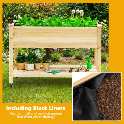 S AFSTAR Raised Garden Bed with Legs, 48x24x33 inch Mobile Elevated Wood Planter Box w/Lockable Wheels, Garden Bed On Wheels for Vegetable Flower Herb Outdoor Indoor