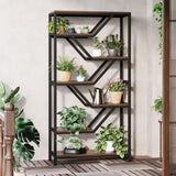 Tribesigns 6-Tier Bookshelf, 72-Inch Tall Industrial Open Storage Organizer, Freestanding Wood Display Rack with Metal Frame for Living Room, Bedroom, Home Office, Rustic Brown and Black Tribesigns