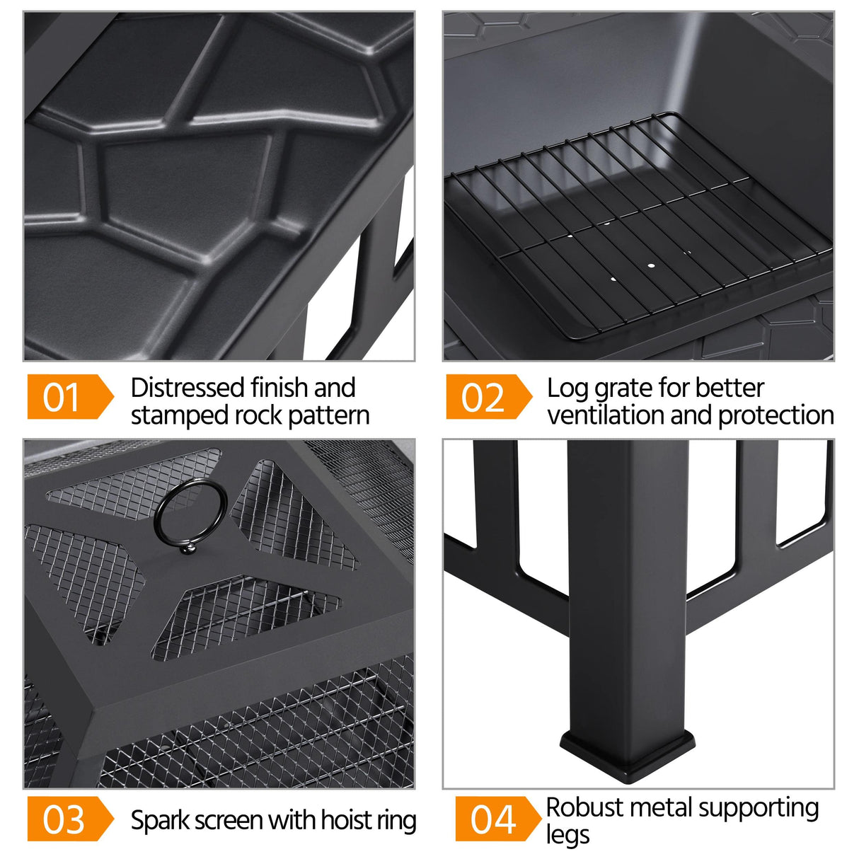 Yaheetech 34in Fire Pit Table Outdoor Wood Fire Pits Fire Pits for Outside Patio Square Steel Stove with Mesh Screen, Waterproof Cover & Poker for Bonfire Camping Yaheetech