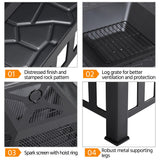 Yaheetech 34in Fire Pit Table Outdoor Wood Fire Pits Fire Pits for Outside Patio Square Steel Stove with Mesh Screen, Waterproof Cover & Poker for Bonfire Camping Yaheetech