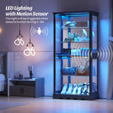 Dystler Display Cabinet with Glass Doors, 71'' Tall Curio Cabinet with RGB Lights for Collectibles, LED Display Case with Removable Shelf for Book/Medal/Figure, Black Dystler