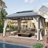 YOLENY 12'x14' Hardtop Gazebo, Permanent Outdoor Aluminum Patio Gazebo with Aluminum Composite Double Arc Roof for Patio Lawn and Garden, Curtains and Netting Included YOLENY