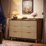 Tribesigns 6-Drawer Double Dresser, Modern Chest of Deep Drawers, Wooden Storage Dresser Organizer with Gold Metal Handles & Sturdy Legs, Large Storage Cabinet for Bedroom, Living Room, Brown & Oak Tribesigns