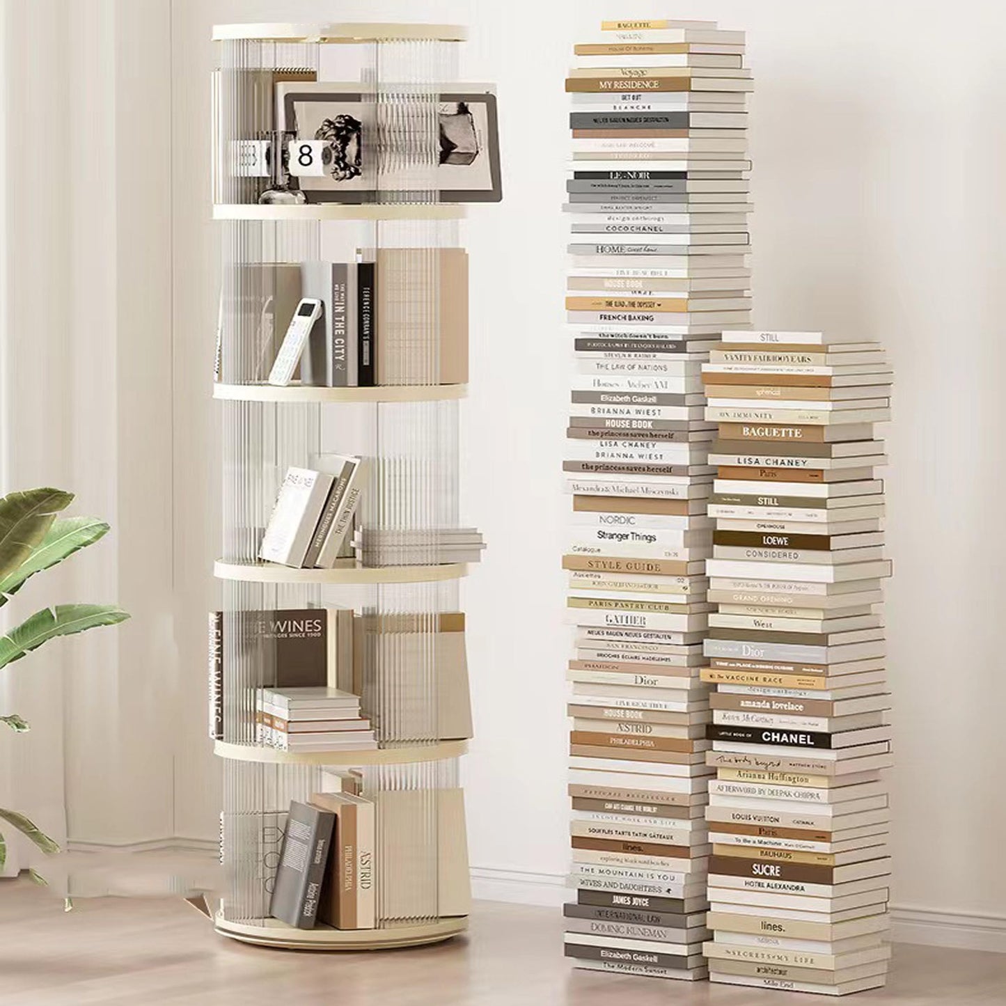 360° Rotating White Bookshelf Tower - 5-Tier Spinning Storage for Small Spaces - WoodArtSupply