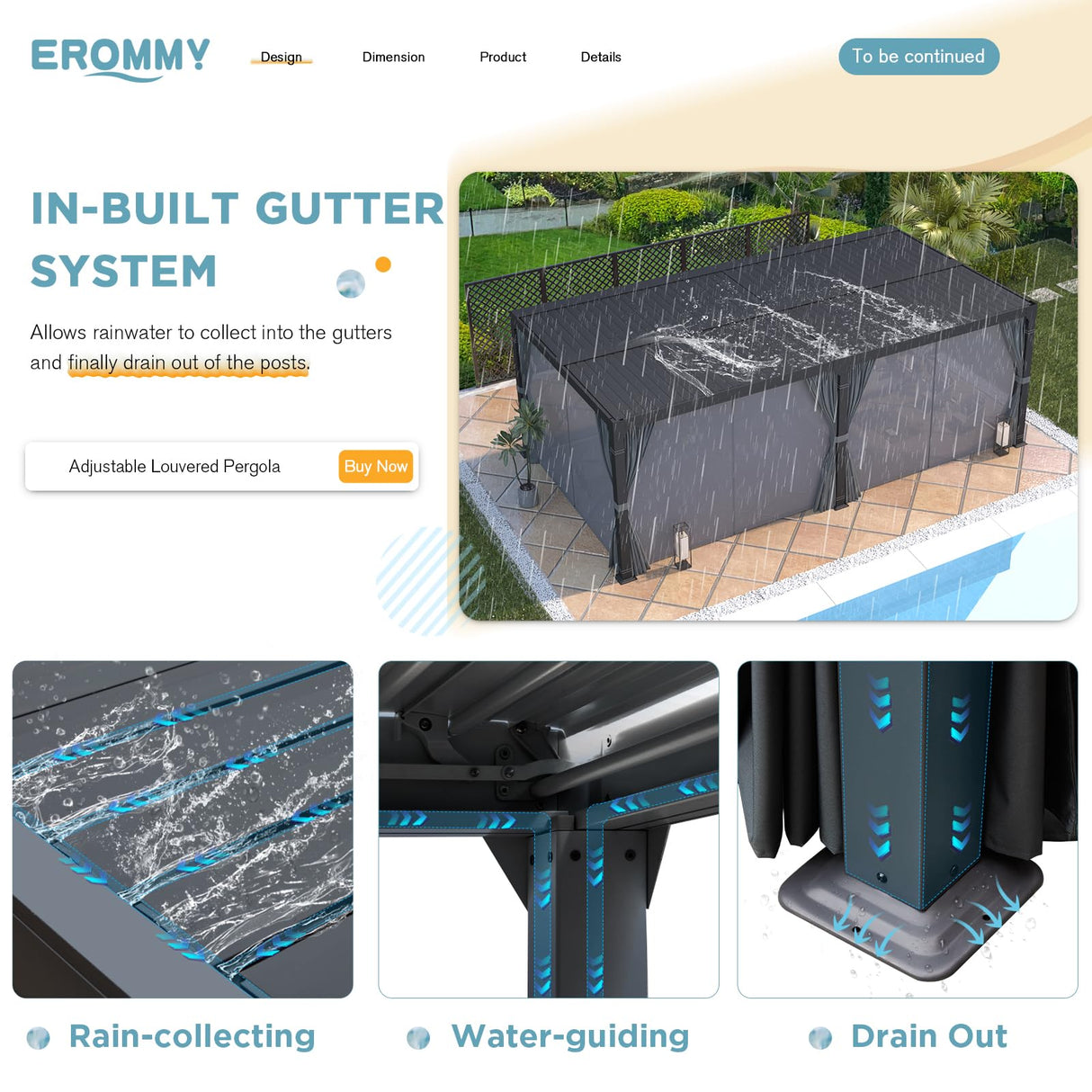 EROMMY Louvered Pergola 12' x 24' Outdoor Hard Top Pergola with Aluminum Frame and Adjustable Metal Rainproof Roof for Garden & Patio, Curtains and Netting Included, Gray-Black EROMMY