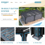 EROMMY Louvered Pergola 12' x 24' Outdoor Hard Top Pergola with Aluminum Frame and Adjustable Metal Rainproof Roof for Garden & Patio, Curtains and Netting Included, Gray-Black EROMMY