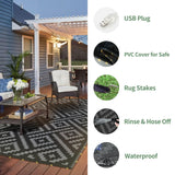 GENIMO Outdoor Rug with LED Strip Lights, 6'x9' Waterproof Camping Mat, Reversible Plastic Straw Rugs for Patio, RV, Camper, Balcony, Backyard, Picnic, Deck, Black & Gray GENIMO