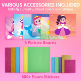 Klever Kits Foam Art Kit for Kids, EVA Foam Stickers with 6 Art Board and 800+ Stickers, DIY Arts and Crafts for Boys Girls Age 3+, Unicorns & Princesses Birthday Gifts Travel Toy Klever Kits