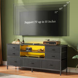 Huuger Dresser for Bedroom with Power Outlets and LED Lights, 7 Drawers TV Stand Dresser for 55 Inch TV, 47 Inches TV Console with Open Shelf, Wide Black Dresser, PU Leather, for Bedroom Huuger