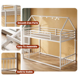 LIKIMIO Bunk Bed Twin Over Twin, House Bunk Bed Frame with Ladder and Guardrail, House Shaped with Metal Slats for Dormitory and Bedroom, Space Saving, No Box Spring Needed, White LIKIMIO
