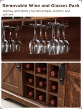 OKD 72" Farmhosue Bar Cabinet with Sliding Barn Door, Large Kitchen Buffet with Hutch w/Wine & Glasses Rack, 3 Drawers, 12 Storage Shelves, Rustic Coffee Bar Sideboard Table, Reclaimed Barnwood OKD