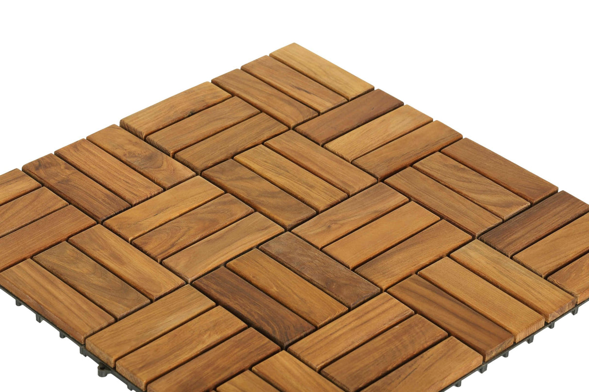 Bare Decor BARE-WF2009 Solid Teak Wood Interlocking Flooring Tiles (Pack of 10), 12" x 12", Brown Bare Decor