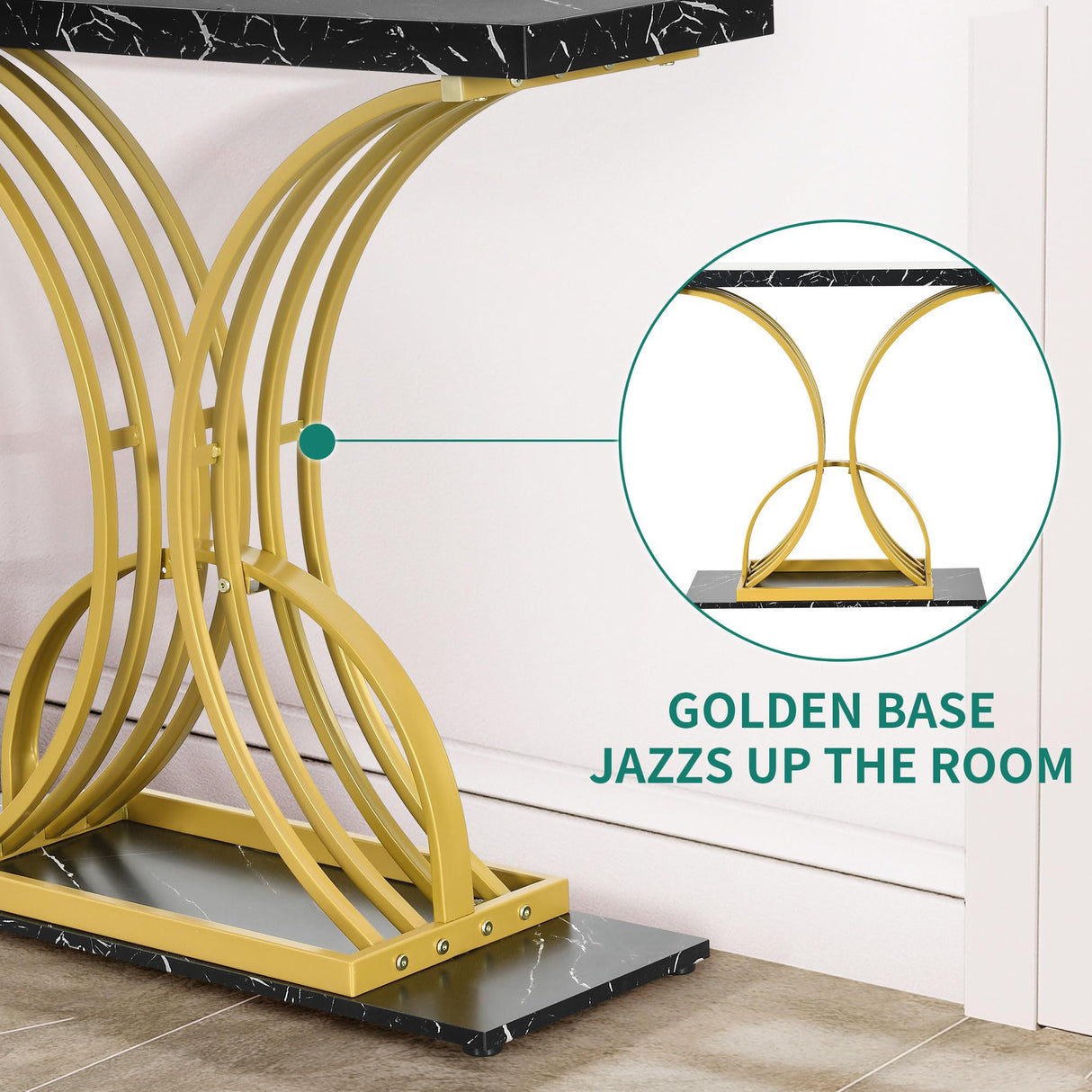 YITAHOME Gold Console Table, Modern Sofa Table for Living Room, Hallway, 40 inch Narrow Entryway Table, Faux Marble Black YITAHOME