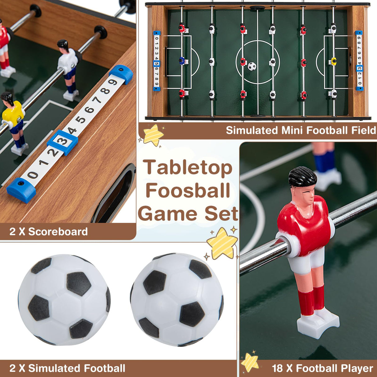 Giantex Foosball Table, 27in Mini Football Table Game w/ 2 Footballs, Score Keepers, ASTM Certification, Wood Soccer Table Top for Kids, Family Night, Parties, Game Rooms (Natural) Giantex