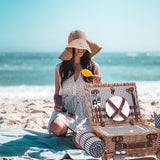 Picnic Basket with Blanket and Wine Pouch for 2 Wicker Picnic Set with Insulated Liner Cooler Bag Hamper for Camping,Wedding - Stripes SatisInside