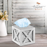 Autumn Alley Barn Door Square Farmhouse Tissue Box Cover in White and Galvanized – Farmhouse Bathroom Accessories – Rustic Bathroom Décor Tissue Holder | Wood Shabby Chic Tissue Box Cover Autumn Alley