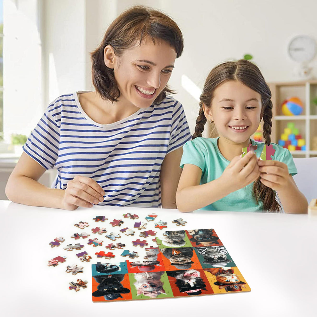 LELEMON Cat Jigsaw Puzzles in a Metal Box 100 Pieces Cat Jigsaw Puzzle for Kids Ages 4-8 Children Learning Educational Puzzles Toys LELEMON
