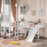 Harper & Bright Designs L-Shaped Loft Bed with Slide, Two Kids loft Bed Built-in Ladders, Wood Twin Loft Bed for Living Room Bedroom (White,Twin loft Bed) Harper & Bright Designs