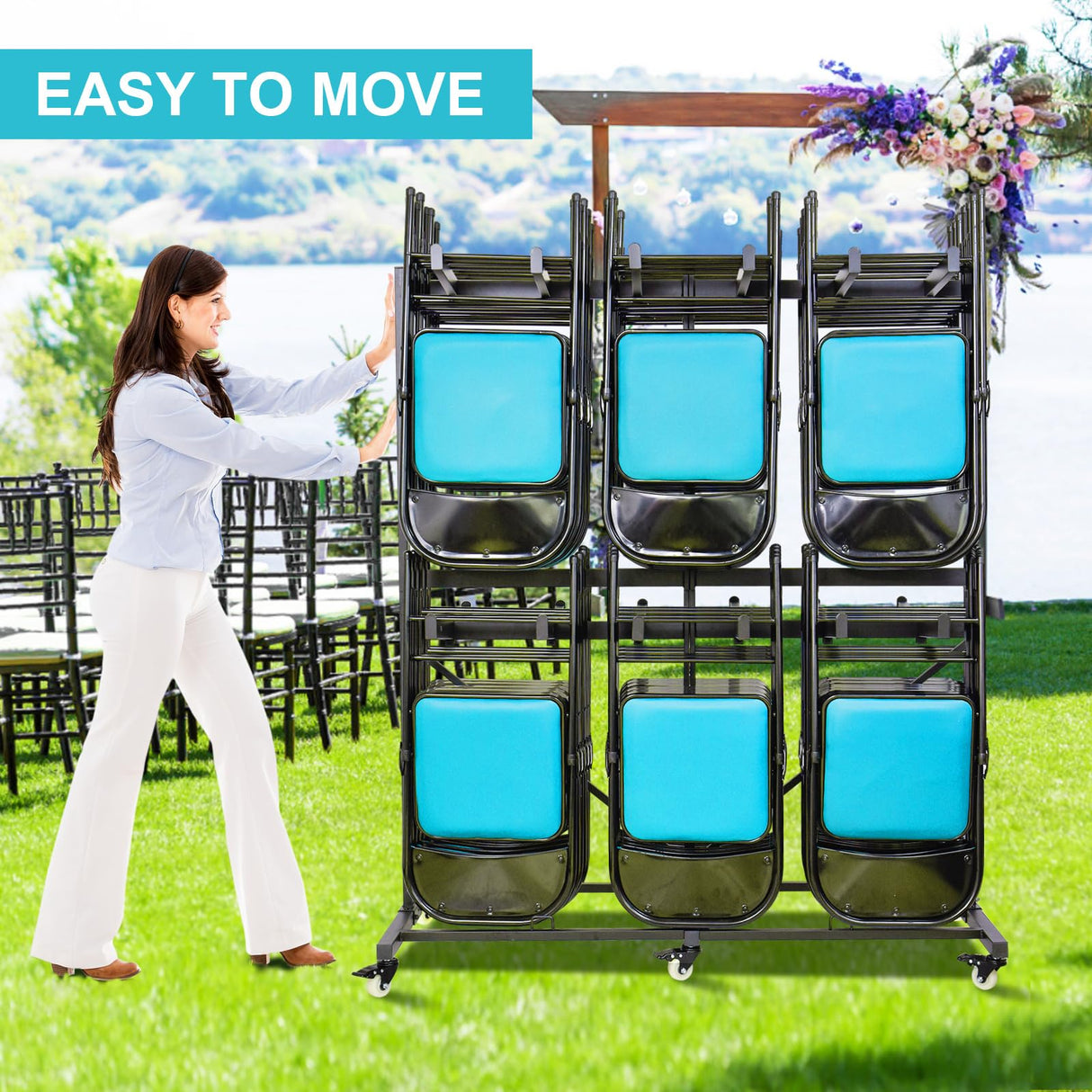Folding Chair cart,Folding chair Storage,Folding chairs rack,Cart Heavy Duty Rack with Locking Wheels, Ideal for Stackable 84 Chairs, Easy Garage Storage Folding Chair Dolly for Efficient Handling Geptipai