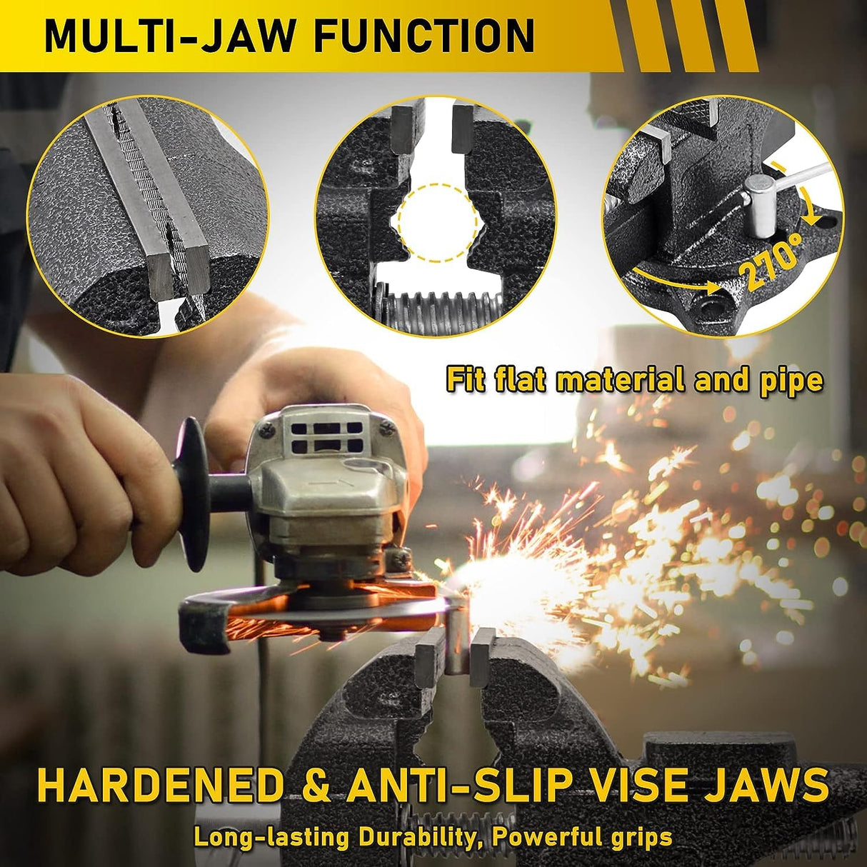 Bench Vise 4-1/2in Multi-Purpose Bench Vice Clam on Vise, Heavy Duty Cast Iron Bench Clamp with Anvil-Multi-Jaw Swivel Base - Bnech Vice for Workbench, Woodworking, Workshop DIY TRUSBEE