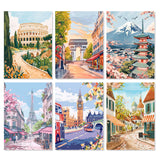 Amphol 6 Pack Paint by Numbers Kit for Adults, DIY City Landscape Paint by Numbers Kit for Beginner, Easy Painting by Number on Canvas with Brushes, Acrylic Paint, Great Gift Home Decor - 10”x14” Amphol