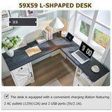 JXQTLINGMU Home Office Desk, Modern Farmhouse Computer Desk with File Cabinet Letter T4 F4 Legal, Study Writing Desk, 59 Inch, Off White JXQTLINGMU