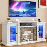 YITAHOME Modern TV Stand for 65 Inch TV, LED Entertainment Center with Power Outlets, Media Console TV Cabinet with Adjustable Shelves & Glass Door for Living Room, White, 59'' TV Stand YITAHOME