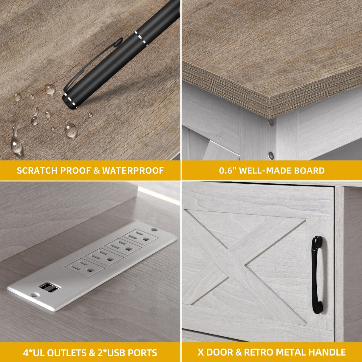 DWVO Farmhouse TV Stand for Television up to 65 Inch, Entertainment Center with Power Outlets and Open Shelf, Rustic TV Cabinet Media Console Table for Living Room, Grey White/Grey Wash, 59 Inches DWVO