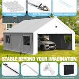 Benass Carports 20x20 Heavy Duty, Portable Garage 20x20 with 2 Roll Up Zipper Doors and Mesh Windows, Driveway Car Port Canopy, White Benass