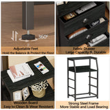 Furnulem Black Night Stand, Small Dresser for Bedroom, Nightstand with 3 Fabric Storage Drawers and 2-Tier Shelf, End Table Side Furniture for Closet, Hallway, Nursery, Sturdy Steel Frame, Wood Top Furnulem