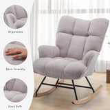 SAETSFEG Rocking Chair Nursery Teddy Upholstered Glider Rocker Rocking Accent Chair Padded Seat with High Backrest Armchair Comfy Side Chair for Living Room Bedroom Offices (Grey Teddy) SAETSFEG