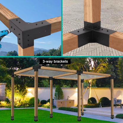 Pergola Brackets Kit 4''x4'' 3 Way Patio Bracket and Pergola Post Base Brackets for Patio Canopies Garden Gazebos Bracket(8Pcs) - WoodArtSupply