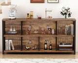 LVB Rustic Horizontal Bookshelf, Industrial Bookcase Cube Storage Organizer, Wide Large Metal Wooden Office Cube Shelf, Farmhouse Low Long Book Shelf for Home Bedroom Living Room, Rustic Brown, 63 in LVB