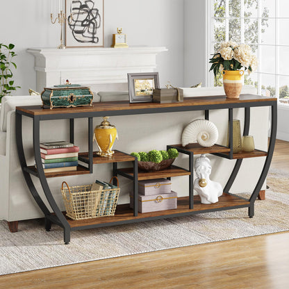 Tribesigns 70.9 Inch Long Sofa Table with Shelves, Rustic Console Table with Storage, Industrial Entryway Table TV Stand, Behind Couch Table Accent Tables for Living Room, Hallway, Foyer - WoodArtSupply