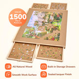 Gamenote 1500 Pieces Rotating Jigsaw Puzzle Table with Cover, Portable Large Puzzle Board with Drawer, Wooden Smooth Plateau Work Surface for Kids Family Game GAMENOTE
