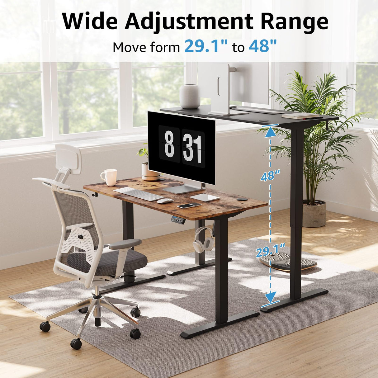 MOUNTUP Height Adjustable Electric Standing Desk Whole-Piece, 48 x 24 Inches Quick Assembly Sit Stand Desk, Stand Up Desk with Memory Controller, MOUNTUP