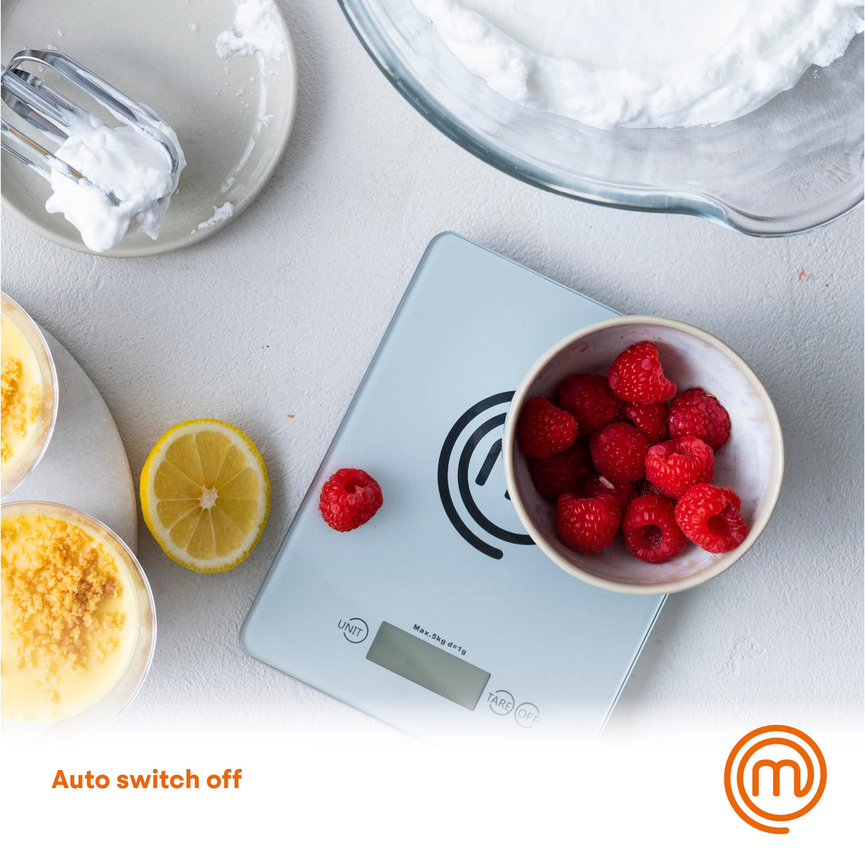 MasterChef Digital Food Scale Grams and Ounces for Kitchen, Portable Food Weight Scale with LCD Display for Baking & Cooking, Tempered Glass Scales, Weighing Precision of 0.1oz, 11lb Weight Capacity MasterChef