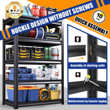 LLIIFFEE Garage Shelving,5 Tier Metal Shelving Unit,Adjustable Storage Shelves Rack,3500LBS Heavy Duty Garage Shelves,Office,Warehouse,Basement,Black (72''H x 59.1''W x 19.7''D) LLIIFFEE