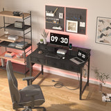 Lufeiya Computer Desk with Drawers for Home Office Bedroom, 40 inch Black Writing Study Desks with Fabric Drawers Storage, Gaming Desk Table with Power Outlet & Monitor Stand, Black Lufeiya