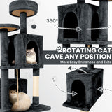TSCOMON 58.5inch Large Cat Tree Tower Condo for Indoor Cats, Soft Plush Multi-Level Climbing Tree Cat House with 1 360° Rotating Cat Cave, Scratching Post, More Entrance/Exit, Sisal Rope, Grey Black TSCOMON