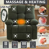 Oversized Recliner Chair & Massage Chair Recliner with Heat,Cozy Lazy Boy Recliners Chairs for Adults, Rocker Recliners Chairs&Manual Reclining with Adjustable Backrest,Pockets (Green) HRVEOCEI