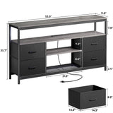 Huuger TV Stand Dresser with Power Outlets and LED Lights, 4 Drawers Entertainment Center with Shelves, 54in Media Console for 55 60 Inch TV, Dresser with PU Finish, Grey and Black Huuger