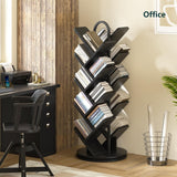 TVU 18-Tier Tree Rotating Bookshelf, 360 Degree Spinning Standing Bookcase for Magazines DVDs Books, Corner Bookcase for Living Room Bedroom Study (Black) TVU