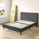 Zinus Full Shalini Upholstered Platform Bed Frame with Headboard [New WonderBox(TM) Version], Wooden Slat Support, No Box Spring Needed, Easy Assembly, Eco Friendly Packaging, Dark Grey Zinus