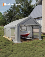 Carport Canopy, 10 x 20ft Garage Tent Shelter Tarp, Heavy-Duty Carport Canopy with Roll-Up Windows & Doors, Removable Sidewalls Car Canopy, Car Tent Waterproof for Cars, Boats, Trucks MilleLoom