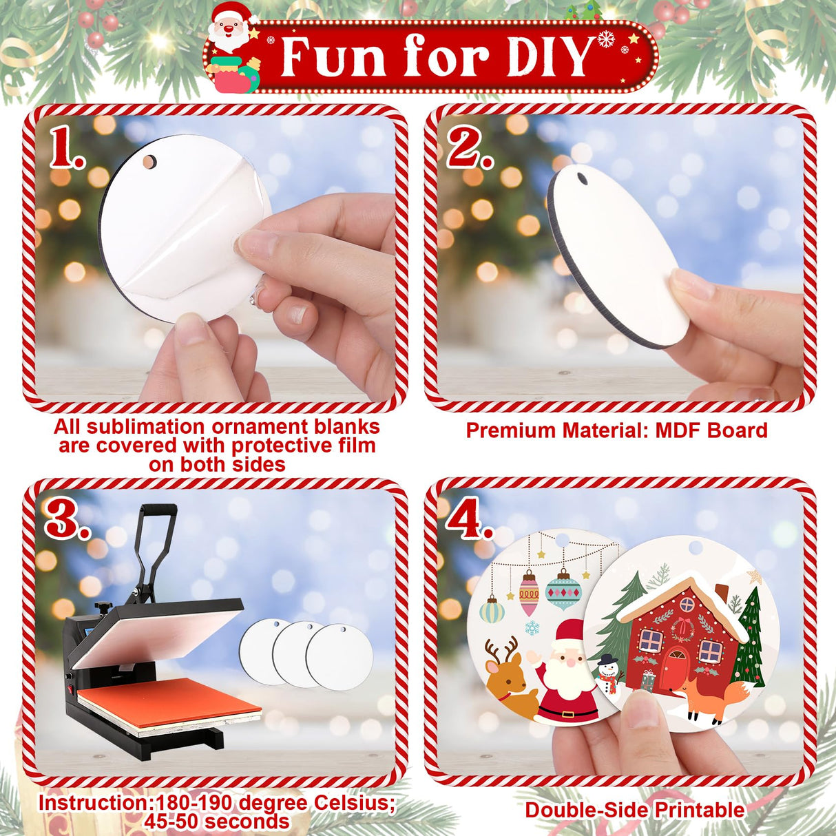 32 Pcs Sublimation Ornament Blanks, Round Christmas Personalized Sublimation Blanks Pendant for Christmas Party Favors, Christmas Decoration Supplies, DIY Handmade Crafts(2.75 inches) Ozera Kitchen