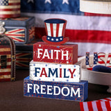 Huquary 4 Pcs Farmhouse 4th of July Patriotic Table Sign Independence Day Table Wood Decorations Patriotic Themed Rustic Farmhouse Wood Block Sign for Party Home Desk (Hat) Huquary