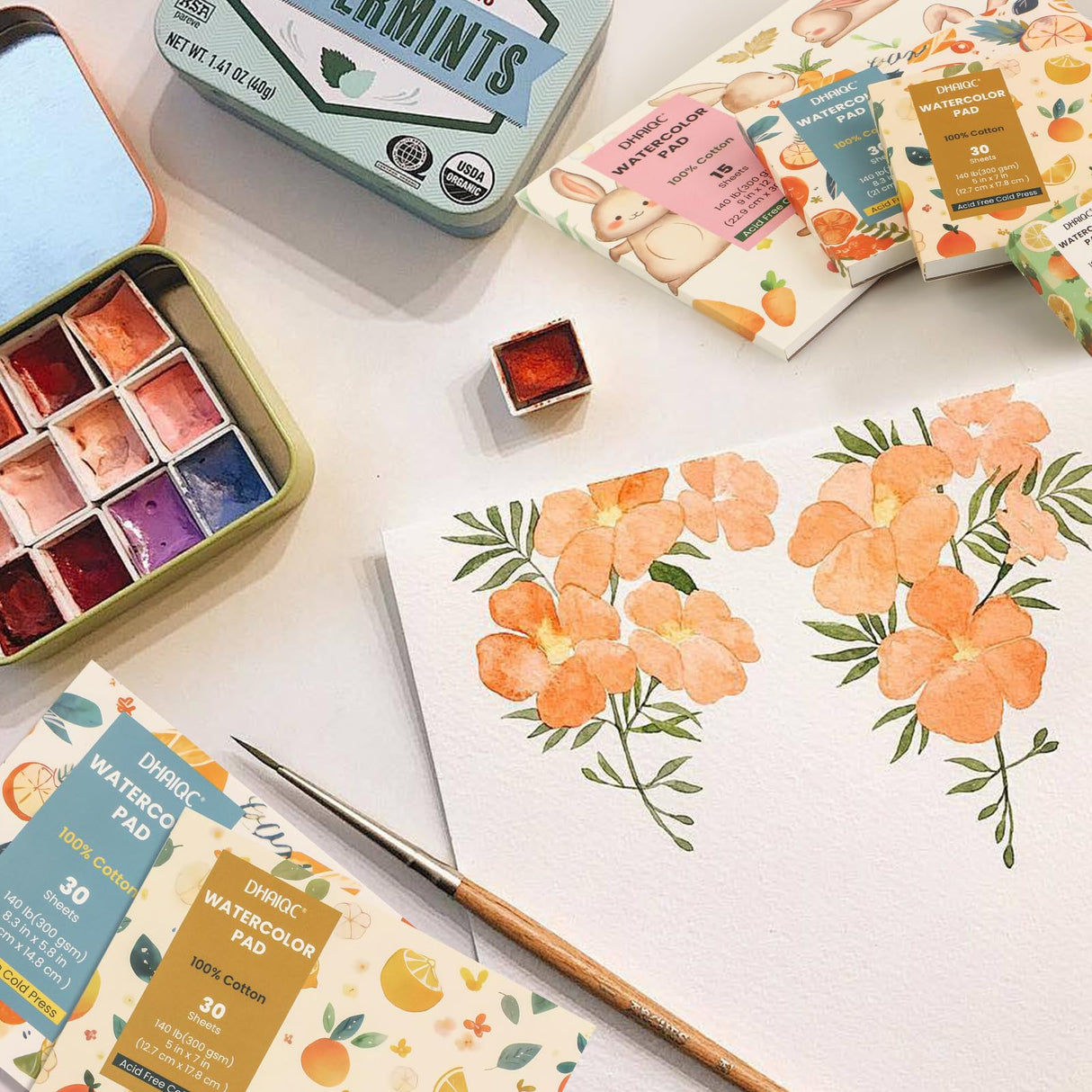 Watercolor Paper Pad, 30 Sheets, A5 (8.3 x 5.8"), 100% Cotton Paper, Glue Bound, 140LB/300GSM Cold Pressed Water Color Paper for Watercolor Drawing, Mixed Media, Art Journaling (8.3 x 5.8 Inch) DHAIQC