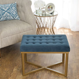 Homepop Home Decor | Upholstered Tufted Velvet Ottoman Bench | Ottoman Bench for Living Room & Bedroom, Blue, 24 x 16 x 17-1/2 inches high HomePop